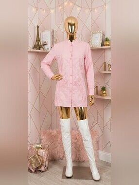 Vintage Pink Beaded Button-Up Tunic 🩷